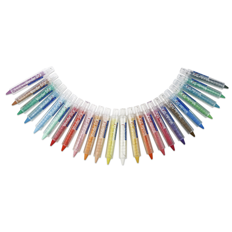 Wonder Stix 24-pack colorful art markers arranged in semicircle on white background