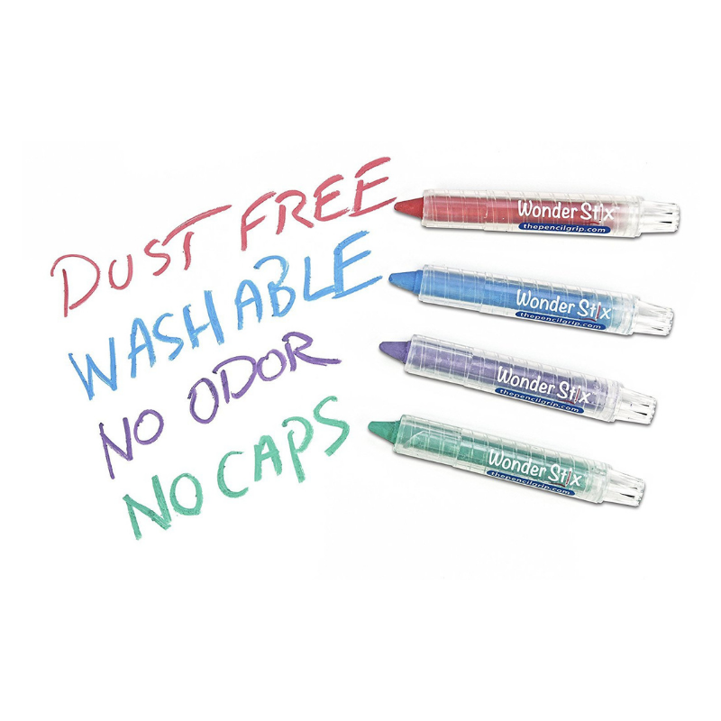 Four Wonder Stix washable markers in red, blue, purple and green colors