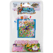 World's Mallest Candy Land board game in its original blister packaging, featuring a small blue game board, cards, and a green spinner on a white background.