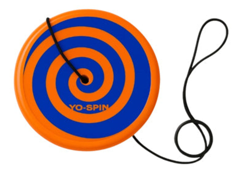 Orange and blue spiral yo-yo with string showing Yo-Spin Original design