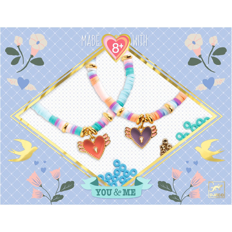 DJECO Beads & Jewelry Heart Heishi craft kit with colorful beaded bracelets and heart charms