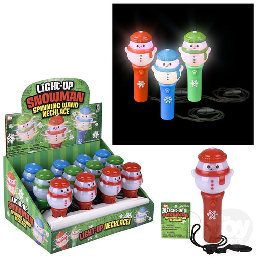 Light-up snowman spinning wand necklaces in red blue green display box