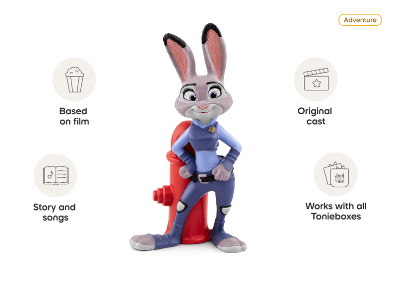 Judy Hopps Tonie figure from Disney Zootopia with feature callouts on white background