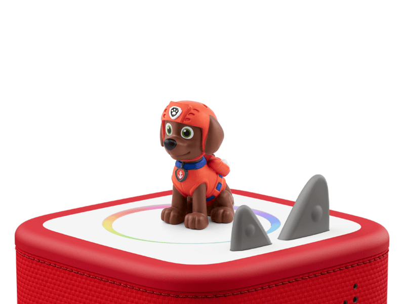 Paw Patrol Zuma Tonie figure in red outfit on red Toniebox speaker