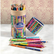 eeBoo 100 Colors double-sided colored pencils in decorative cylinder container with pencils displayed