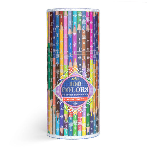 eeBoo 100 Colors double-sided colored pencils in clear cylindrical container