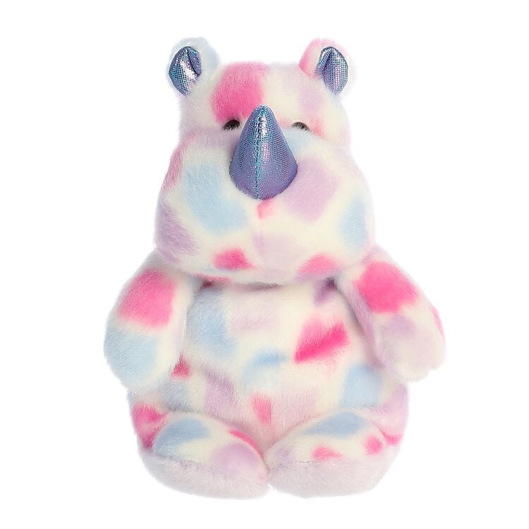 Aurora World plush rhino with tie-dye pattern in pink, blue, purple colors