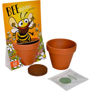 Bee flower grow kit with terracotta pot, soil disc, and seed packet displayed
