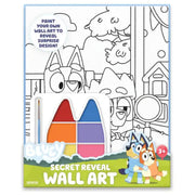 Bluey Secret Reveal Wall Art kit with paints and brush on white background