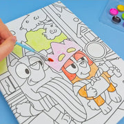 Hand painting Bluey characters on a canvas wall art set with watercolors