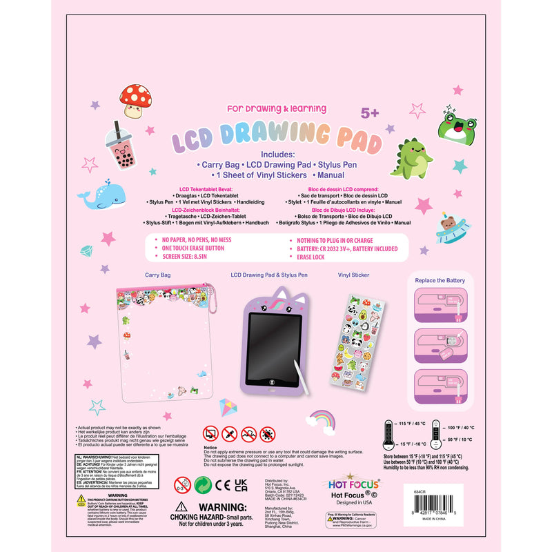 LCD Drawing Pad packaging with cute critter illustrations and included accessories