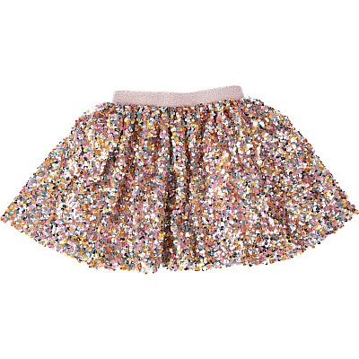 Multicolor sequined tutu skirt with pink waistband on white background