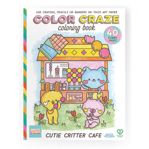 Color Craze Cutie Critter Cafe coloring book cover with cute animals and cafe scene
