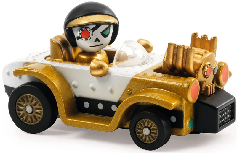 DJECO Crazy Cars Motor Skull toy car with skeleton driver in gold and white colors