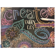 Colorful chalk artwork showing Wonder Stix in use creating vibrant designs on black paper
