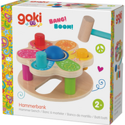 Goki 66 wooden hammer bench toy with colorful pegs and mallet for toddlers 2+