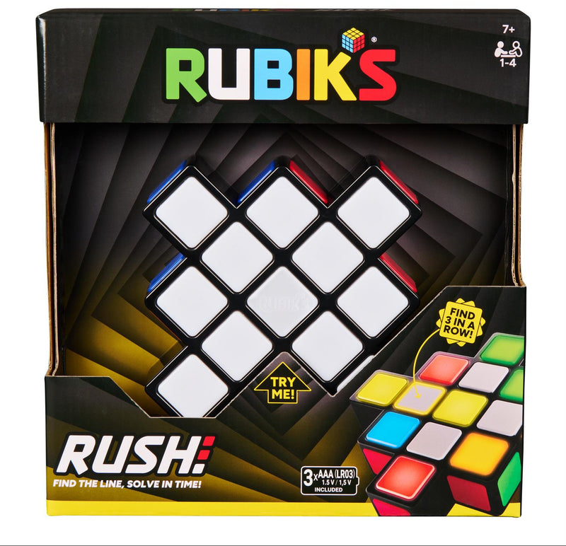 Rubiks Rush electronic light-up strategy game in retail packaging