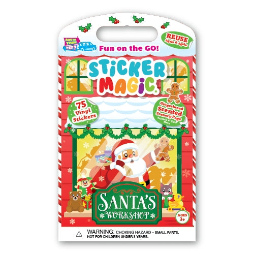 Sticker Magic Santa's Workshop activity book with reusable stickers and Christmas theme