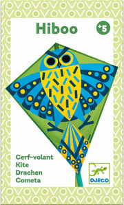 DJECO Hiboo owl-shaped kite with colorful geometric design on white background