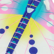 Close-up detail of colorful butterfly kite showing wing pattern with geometric designs
