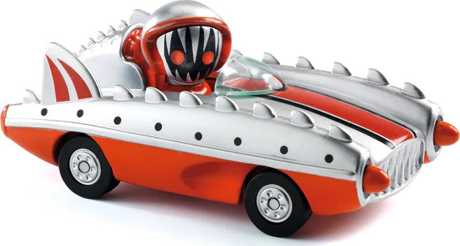 DJECO Crazy Cars Piranha Kart toy car with shark-like design in red and white