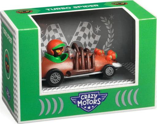DJECO Crazy Motors Turbo Spider toy car in retail packaging box