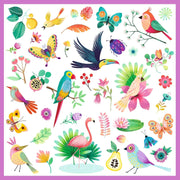Colorful tropical bird and butterfly sticker sheet with paradise theme by DJECO
