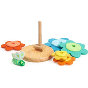 Wooden flower stacking toy with colorful felt petals and cute caterpillar