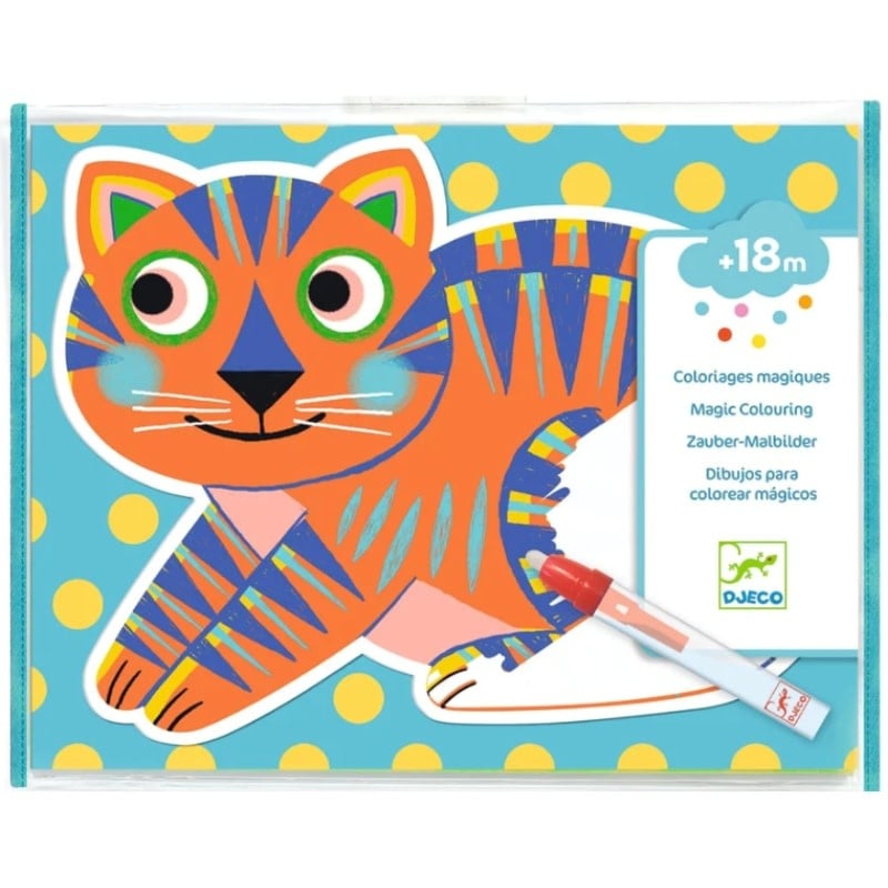 DJECO magic coloring book featuring tiger design with water marker pen