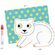 DJECO paint with water activity set showing white cat outline and colorful dotted background