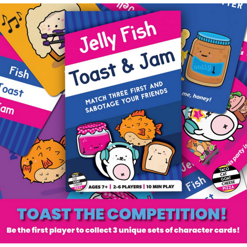 Jelly Fish Toast and Jam card game box with cute food characters