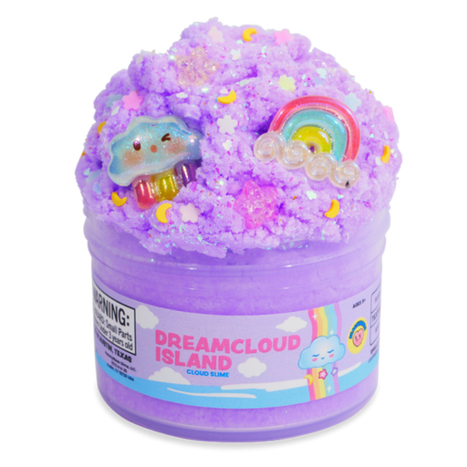 Dreamcloud Island purple cloud slime with rainbow and cloud charms on white background