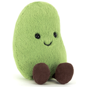 Edamame Jellycat Amuseable Plush. Green with a smiling face looking to the right on a white background