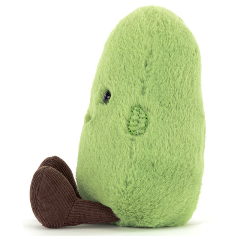 Edamame Jellycat Amuseable Plush. Green with a smiling face looking to the left on a white background