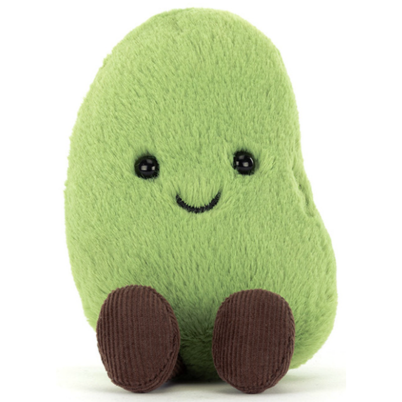 Edamame Jellycat Amuseable Plush. Green with a smiling face on a white background