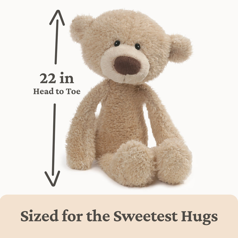 Beige Toothpick Bear plush toy 22 inches tall with size measurement arrows