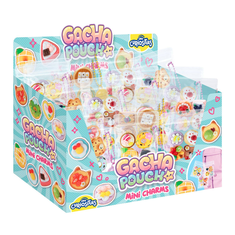 Gacha Pouch Mini Charms display box showing cute food-themed collectible toys