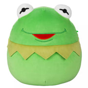 Green plush frog stuffed animal with white eyes and yellow collar detail