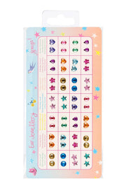 Colorful ear jewellery sticker sheet with various gem designs and star decorations