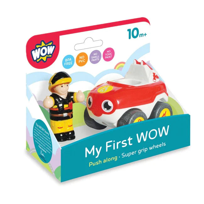 My First WOW Fire Engine Blaze toy package with red truck and firefighter figure.