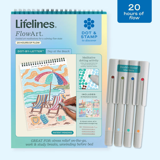 Lifelines FlowArt Dot-By-Letter Day at Beach meditative art kit with markers and beach scene