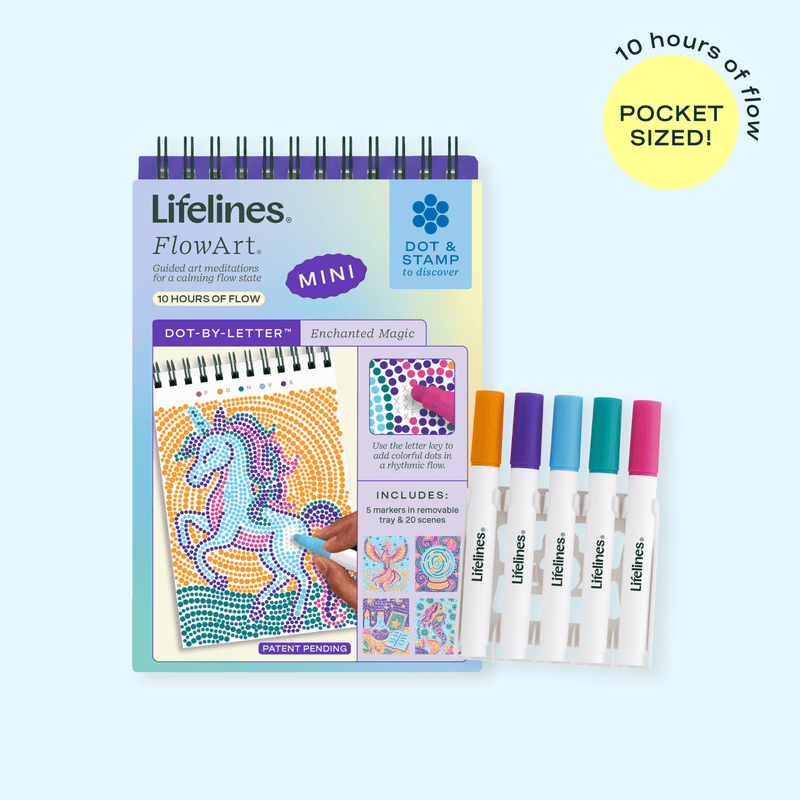 Lifelines FlowArt Mini Enchanted Magic dot-by-letter art meditation kit with markers and templates