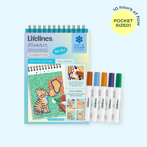 Lifelines FlowArt Mini Furry Friends dot-by-letter activity book with five markers