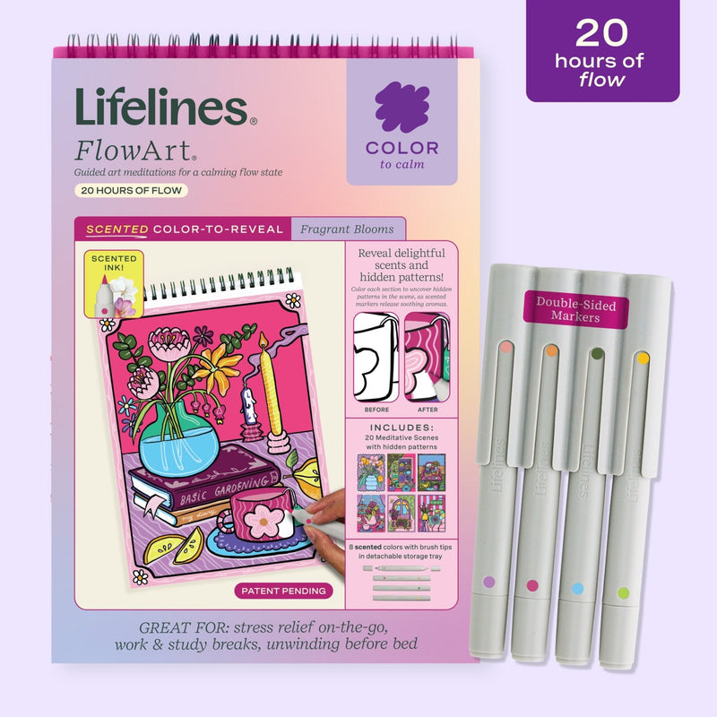 Lifelines FlowArt Fragrant Blooms scented color-to-reveal activity book with double-sided markers