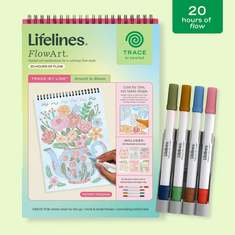Lifelines FlowArt Trace-by-Line Brunch in Bloom guided art meditation kit with markers