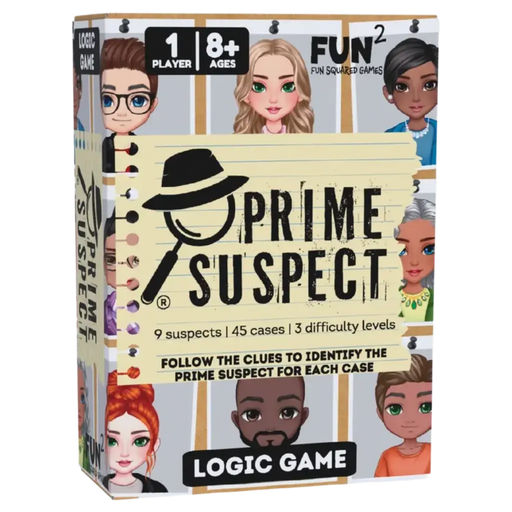 Prime Suspect logic game box by Fun Squared Games for 1 player ages 8+
