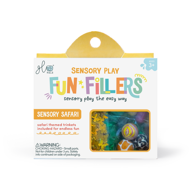 GLO Pals Fun Fillers Sensory Safari pack with colorful trinkets in clear window