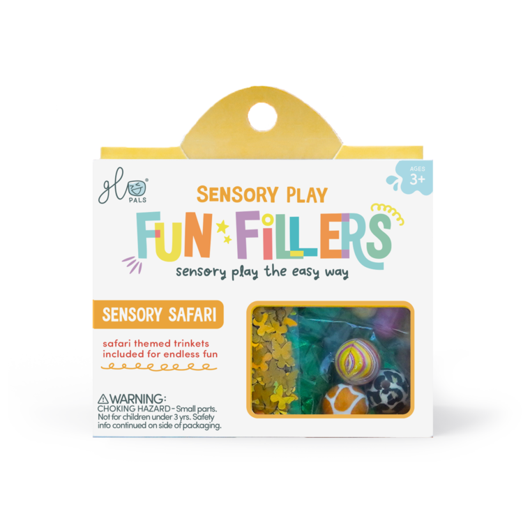 GLO Pals Sensory Play Fun Fillers Safari themed trinkets package on white background