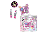 Hot Focus Glow Beauty butterfly-shaped eyeshadow palette with moody lipsticks on white background