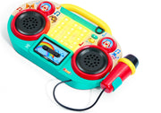 Hape Pixelz Sing-Along Pixel Boombox toy with microphone on white background